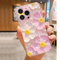 Pink Floral Anti-fall Clear Case for iPhone 14/15/16/17 Promax Galaxy A13 5G skaidri