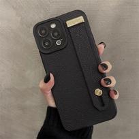 Luxury Wrist Strap Holder Leather Texture Case For iPhone 17 16 15 11 12 13 14 Pro Max Air X S Plus Soft Silicone Bracket Cover For iPhone 14 Pro&Case & Holder