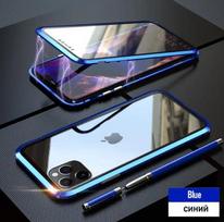 360 Magnetic Adsorption Metal Case For iPhone 15 Pro Max 14 13 12 8 XR X 16 Plus Double-Sided Glass Case For iPhone Magnet Cover For iPhone 16 Pro Max mėlyna