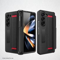Pen Slot for Samsung Galaxy Z Fold 5 Case With Shell Film Wrist Strap Bracket Lychee Pattern Leather Folding Cover Accessories For Samsung Galaxy Z Fold 5 5G 7.6"&Opp Bag