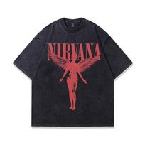 American Vintage Nirvana Band Rock Nirvana Direct Injection Printing Washed Vintage Short Sleeve T-Shirt Men L įvairiaspalvis