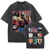 Washed Vintage Rapper Kanye West Album Cover Graphic T-shirt Men Hip Hop Fashion Pop Music T-shirts Male Retro Oversized T Shirt S įvairiaspalvis