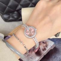 Medieval Style Pearl Bracelet Women'S Watch Silver Pink Small Fragrant Style Watch Colorful Stone Small Dial