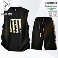 PLAYBOY Men's Summer Sleeveless Top & Shorts Set M juoda