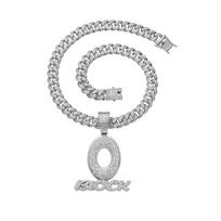 Ledinis  O BLOCK  pakabukas ant kaklo Lydinio paauksuotas Kubietiško tipo grandinėlė Hip Hop Bling Streetwear Pareiškiantis raidės pakabukas Papuošalai Cuban chain&16inch(40cm) sidabras