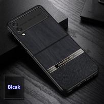 Prabangus odinis dėklas, skirtas Samsung Galaxy Z Flip 5 4 5G itin plonai odai, jaučiantis žievės raštą, apsauginis dangtelis Coque, skirtas Samsung Z Flip 4 3 Shell galaxy z flip 4 juoda