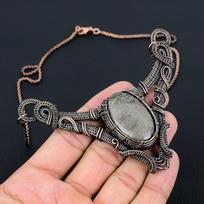 Stingray Coral Gemstone Pure Copper Wire Wrapped Handmade Necklace Jewelry 18 Inches pilka spalva