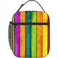 Lunch Box with Side Pocket Insulated Soft Bento Bag Seven Color Board Printed Lunch Bag Thermal Meal Tote for Work Picnic Travel 26x21x11CM smėlis