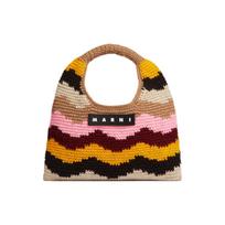 Marni Market Raidės Pleistro Bangos Rašto Austa Technologija Akrilo Mezgimo Mini Rankinė Moteriška rankinė Ruda Daugiaspalvė SHMH0050A2FW305STW54 Basic Set (Bag+Dust Bag)