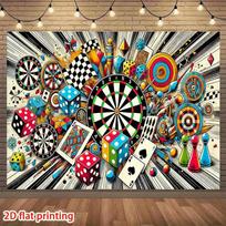 2D Retro Game Party Backdrop Darts Board and Casino Elements for Birthday or Game Night 47.2x31.5inch/120*80cm