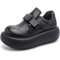 GKTINOO Spring Autumn Thick soled Women's Shoes Genuine Leather British Style Big Toe Flat Platform Shoes Retro Slip-On Shoes 35