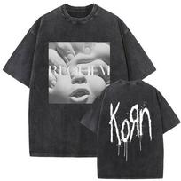 Washed Vintage Rock Band Korn Requiem Album Graphic T Shirt Men Gothic Casual Oversized Tees Male T-shirt Mens Retro T-shirts S