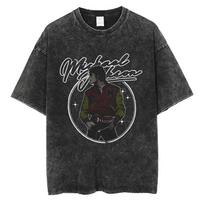 Washed Vintage King of Pop Michael Jackson T-shirt Men Women Clothing Retro Gothic Rock T Shirts Male Fashion Oversized T-shirts S įvairiaspalvis