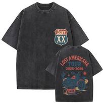 MGK Lost Americana Tour 2025-2026 Vintage Washed T Shirt Men Women Summer Fashion Cotton Short Sleeve T-shirt Fans Gift Clothing S įvairiaspalvis