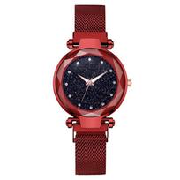 Starry Sky Womens Quartz Watch With Iron Magnet Metal Band For Fashion And Gift Red