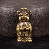 Sėkmės talismanas Vario skulptūra Žalvarinė gyvūno statulėlė Vintažinis ornamentas Pig