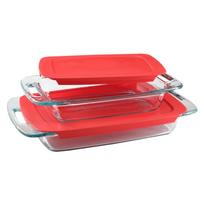 Easy Grab Glass Bakeware Set 4 Piece with Red Lids Nonstick Oven Microwave Dishwasher Safe Durable Transport Handles Storage United States