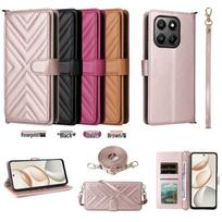 Honor X7D 5G/400 Smart 5G Multifunctional Wallet Phone Case Long Strap ruda