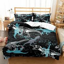 Print Dinosaur Bone Skeleton Child Duvet Cover Bedding Set Microfiber Fabric Bedroom Quilt Set With Pillowcases Double Single 220*240cm 3pcs gray