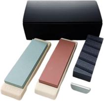 Naniwa Abrasives Galandimo akmenų rinkinys su vidutinio galandimo akmeniu, grubaus galandimo akmeniu, galandimo akmeniu paviršiui tvirtinti, 4 dalių stovas #1000, #220, pilka spalva
