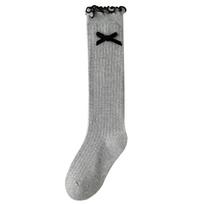 Girls' Thigh-High Socks - Spring & Autumn Academy Style with Korean Lace Bow, Medium & Large Child Sizes 6-8 Years (Foot Length 18-20 cm) pilka spalva