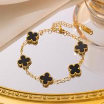 Light Luxury Double-Sided Four-Leaf Clover Bracelet Women Lucky Flowers Hand Jewelry Titanium Steel Simple Fashion Temperament Bracelet juoda