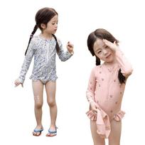 LUSON Baby Girl's Floral Sun Protection One-Piece Swimsuit with Hat 110