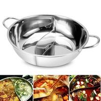 28cm Chinese  Pot Hot Shabu Divider Stainless Steel Cooking Cooker Induction Hotpot Divided Kitchen Cookware Flavor Pan Two Chin gray