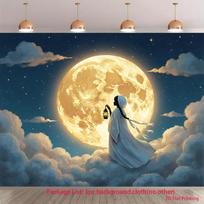 2D flat moon spirit holding lantern background cloth suitable for indoor party decoration polyester fiber 100x150cm