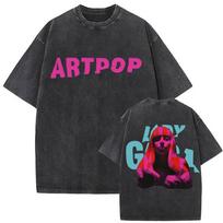 Vintage Washed Lady Gaga Artpop Graphic Print T Shirts Unisex Women Fashion High Quality Oversized Cotton Tshirt Loose Streetwear S