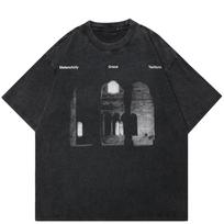 Streetwear Building Graphic Unisex marškinėliai medvilniniai skalbti juodi marškinėliai Unisex viršutiniai marškinėliai Vasariniai trumpomis rankovėmis marškinėliai S įvairiaspalvis