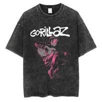 Washed Vintage Rock Band Gorillaz The Now Now Album Graphic T-shirt Men Retro Gothic Punk Tshirt Male Hip Hop Oversized T Shirt S įvairiaspalvis