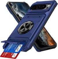 Case For Google Pixel 10 / 10 Pro XL 9 9 Pro Magnetic Rotated Ring Kickstand Heavy Duty Drop Protection Wallet Cover Funda Capa Google Pixel 10 mėlyna