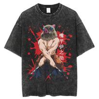 Anime spaudinys Japonų manga skalbinti marškinėliai medvilniniai trumpomis rankovėmis T-shirt Retro Harajuku stiliaus viršus Unisex S įvairiaspalvis