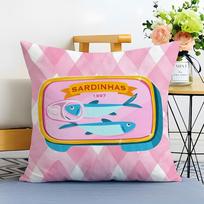 Sweet Lovely Cute Coastal Charm Sardines Cushion Cover Washable Linen Pillowcase Soft For Sofa Bed Cozy Home Room Decor Peach skin 18*18(CM)-1Pcs