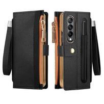 Leather Wallet Case for Samsung Galaxy Z Fold 4 3 2 5 6 ZFold4 ZFold3 Z Fold2 ZFold5 with Pen Holder Card Slot Zipper Flip Cover For Galaxy Z Fold 6 juoda
