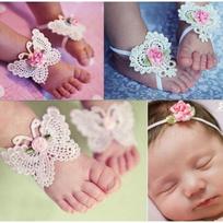 Baby Girls Flower Barefoot Sandals Headband Foot Set Elastic Hairband 1