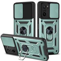 For Xiaomi Poco F3 5G Case Slide Camera Protect Phone Case For Poxo Poko Little F3 F 3 PocoF3 Shockproof Armor Ring Holder Cover For Poco F3 žalia