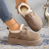 Winter Women Snow Boots 2025 New Thickened Fur Ankle Boots Women Slip-On Roman Style Shoes Rubber Sole Thick Heel Shoes Women 36 pilka spalva
