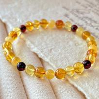 Vintage Natural Baltic Amber Beeswax Duobao Round Bead Bracelet Chain Gold Amber Blood Amber Flower Bracelet
