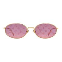 Louis Vuitton raidės gėlių rašto dizaino metaliniai ovalūs akiniai nuo saulės moteriški akiniai nuo saulės auksiniai Z3479U F,Gold