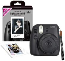 FUJIFILM Instax Mini 8 Instant Camera with Genuine Hand Black MINI 8 BLACK Strap, (INS N) juoda