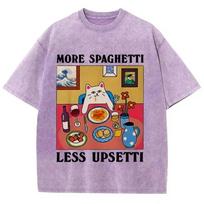More Spaghetti Less Upsetti Printed Washed T Shirt Streetwear Hip Hop Fashion T-Shirts Tees Tops for Men Oversized 100% Cotton S įvairiaspalvis