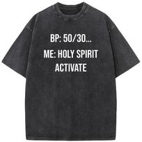 Holy Spirit Activate Nurse Life Print Short Sleeve T-shirt Summer Cotton Washed T-Shirt Novelty Casual Loose Bleached Tshirt S