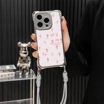 Applicable to Apple 16PROMAX mobile phone case ins tulip butterfly iPhone15 diagonal span Apple 14/13 lanyard apple 11