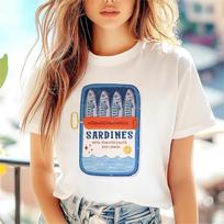 Sardine Cartoon Casual Beach Holiday Funny 2025 Women's Cute 90s Round Neck Regular Top Summer Fashion Versatile New T-Shirt S balta