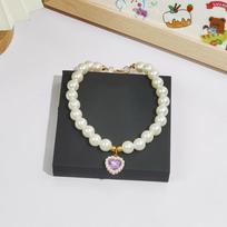 Pet Dog Metal Chain Opal Necklace Adjustable Princess Bow Birthday Collar L violetinė