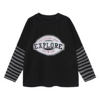 LUSON Boys' Long Sleeve Fake Two-Piece T-Shirt 130