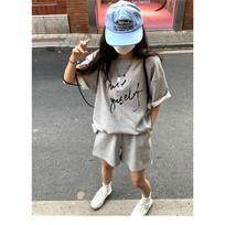 Women 2 Piece Outfit Letter Print Oversized Short Sleeve T-shirt + Elastic Waist Shorts Casual Tracksuit Set L šviesiai pilka spalva