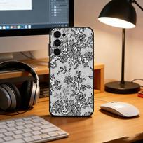 Black lace print Phone Case For Samsung S25,S24,S21,S22,S23,S30,Ultra,S20,Plus,Fe,Soft Silicone Black Cover Samsung S26ULTRA